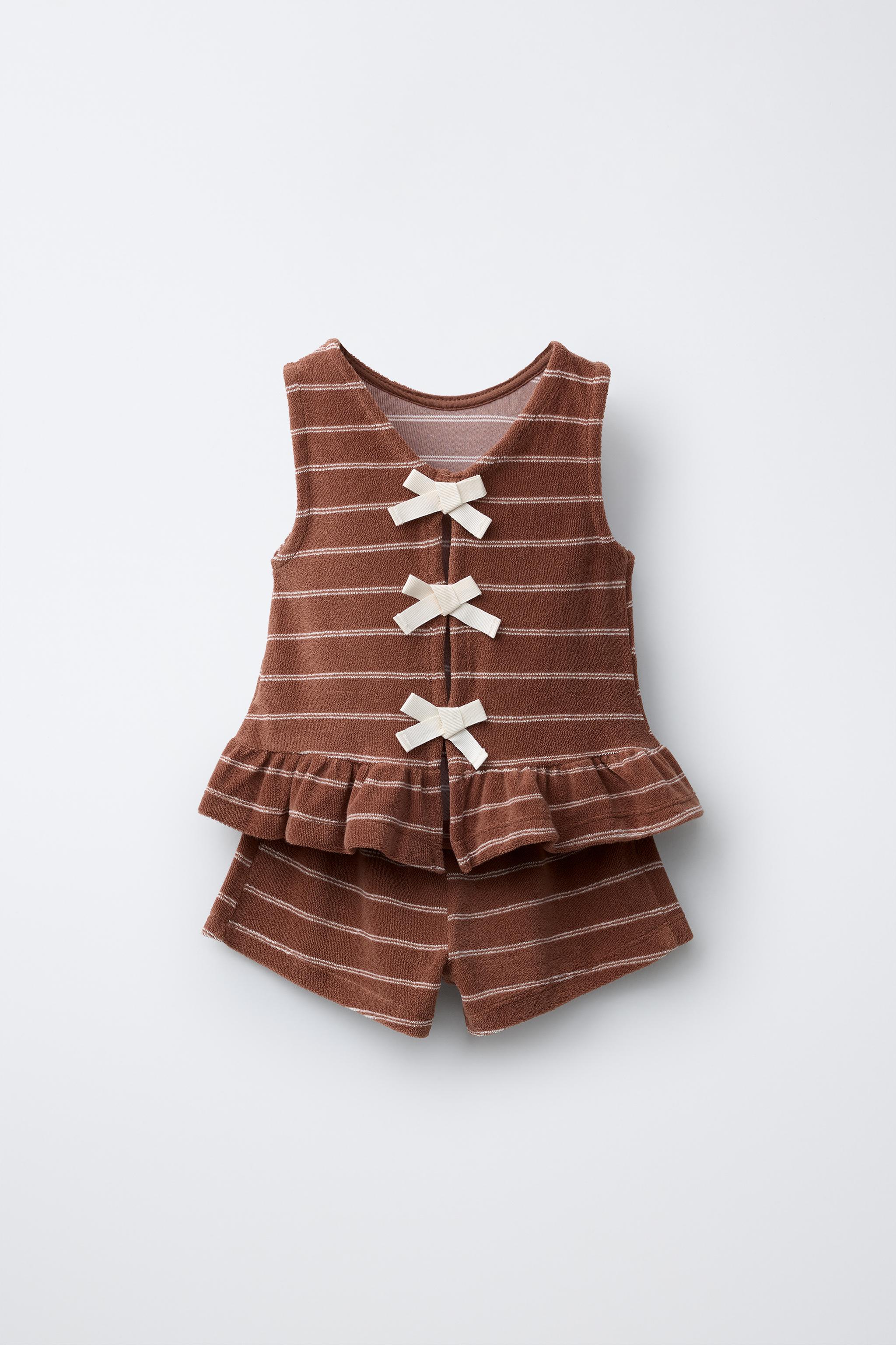 TOWEL EFFECT STRIPED T-SHIRT AND BERMUDA SET